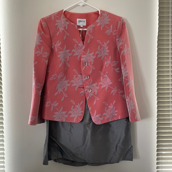 Armani Collezione Three-Piece Pink and Gray Suit - Picture 1 of 12